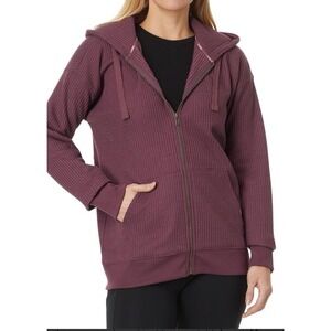 LL Bean Birchwood Brushed Waffle Knit Hoodie Womens M Purple Full-Zip Outdoors